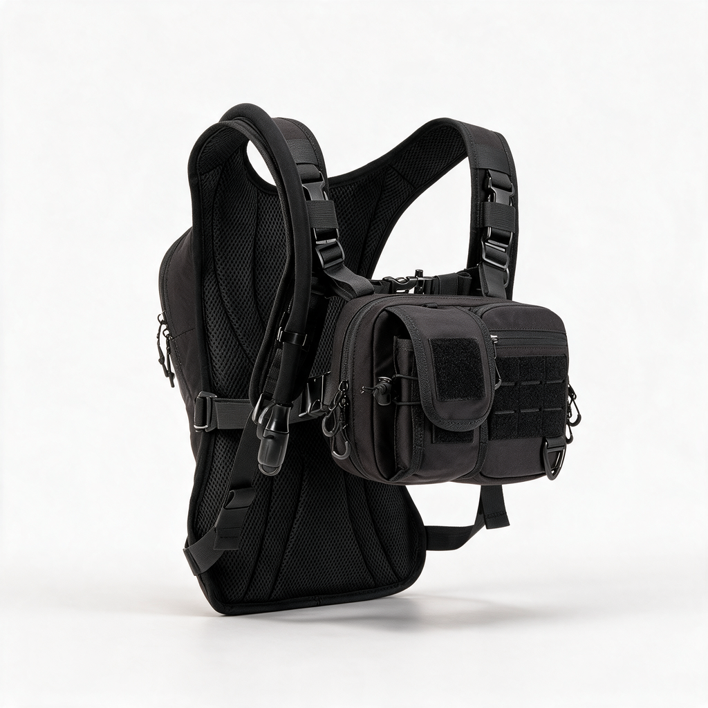 Modular Tactical Hydration Pack with Water Bladder & Molle Chest Storage