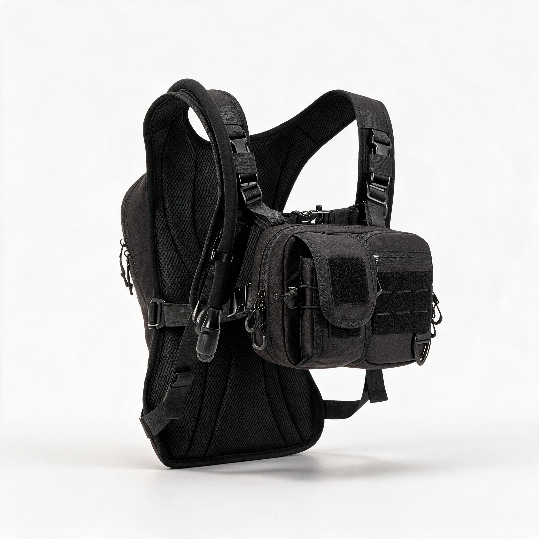 Modular Tactical Hydration Pack with Water Bladder & Molle Chest Storage