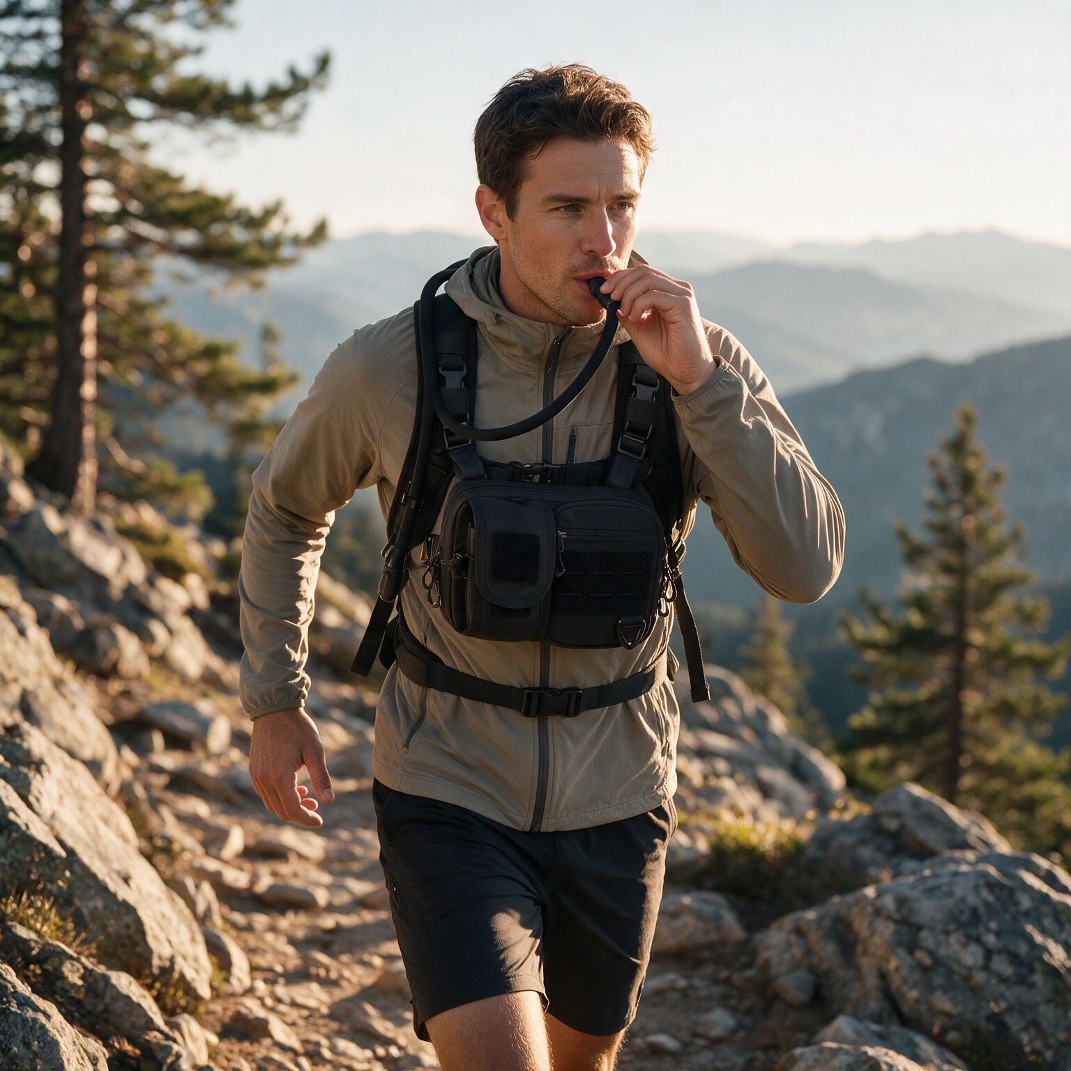 Modular Tactical Hydration Pack with Water Bladder & Molle Chest Storage